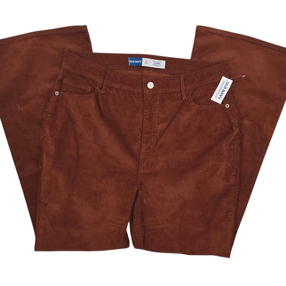 NWT Old Navy Higher High-Rise Secret- Smooth Pockets Rust Corduroy Flare Pants - Picture 1 of 13